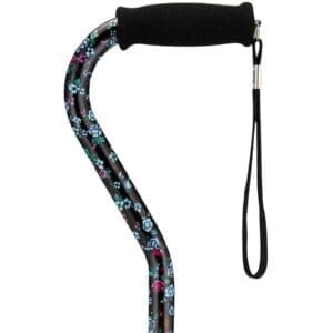 Cane with Offset Handle and Carrying Strap